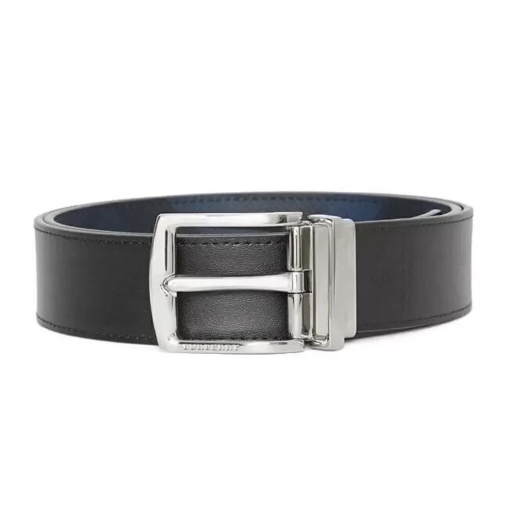 Burberry Men's Reversible Check Belt Black Blue Size 30/75 NEW